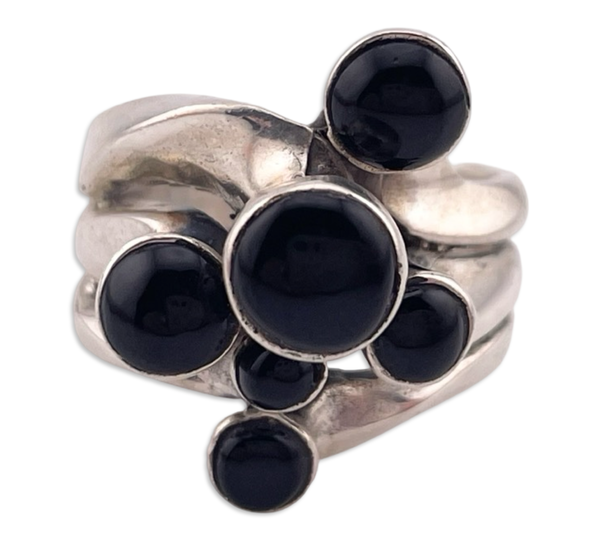 size 7.5 sterling silver onyx multi-stone ring