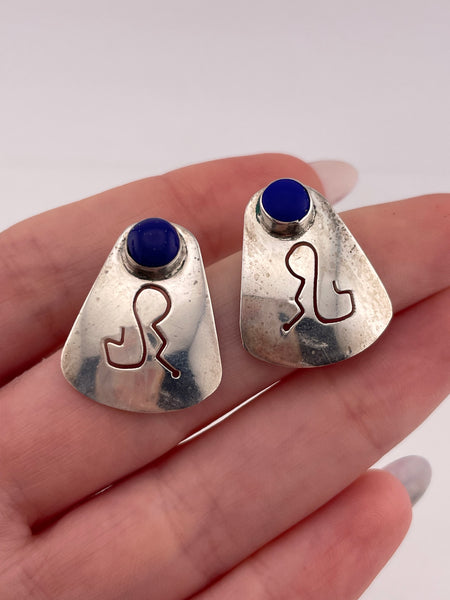 sterling silver lapis cut-out design post earrings