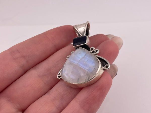 sterling silver rainbow moonstone faceted purple glass pendant