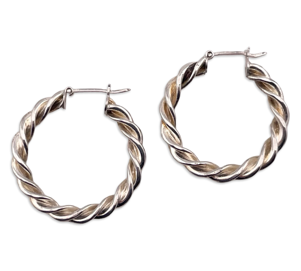 sterling silver 1-1/8" twisted hoop earrings