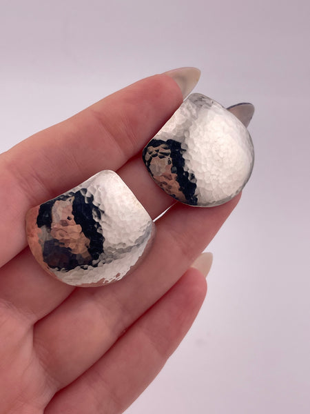 sterling silver hammered textured fan post earrings