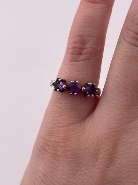 size 6 sterling silver triple faceted amethyst ring