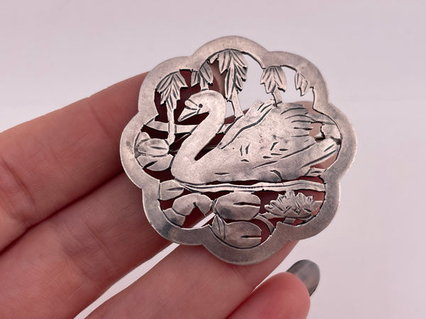 sterling silver swan pendant brooch
