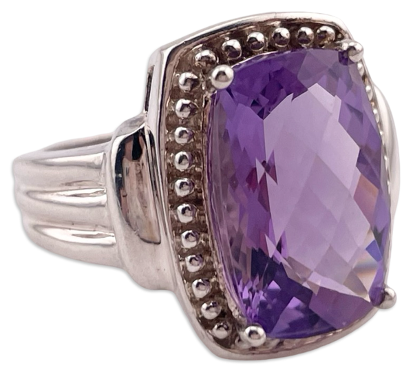 size 8.25 sterling silver faceted amethyst dot design ring
