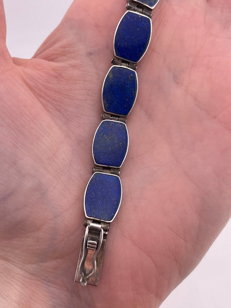 sterling silver 7 5/8" lapis link bracelet
