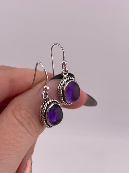 sterling silver amethyst hook dangle earrings