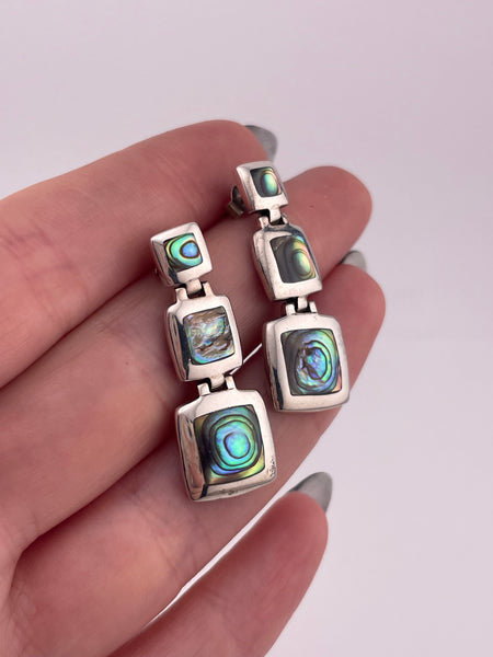 sterling silver abalone three tier post hinge earrings
