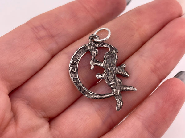 sterling silver cupid moon pendant