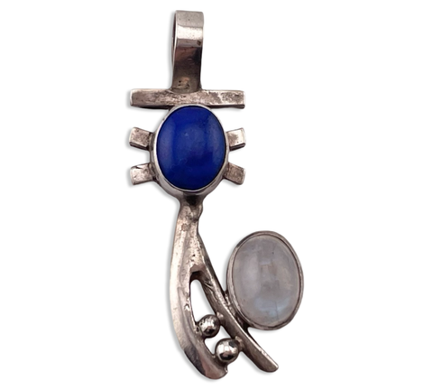 sterling silver lapis rainbow moonstone pendant