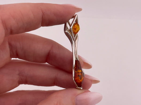 sterling silver diamond shape synthetic amber pendant ***AS IS***