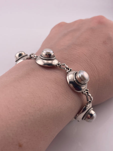 sterling silver 7-1/2" pearl link bracelet