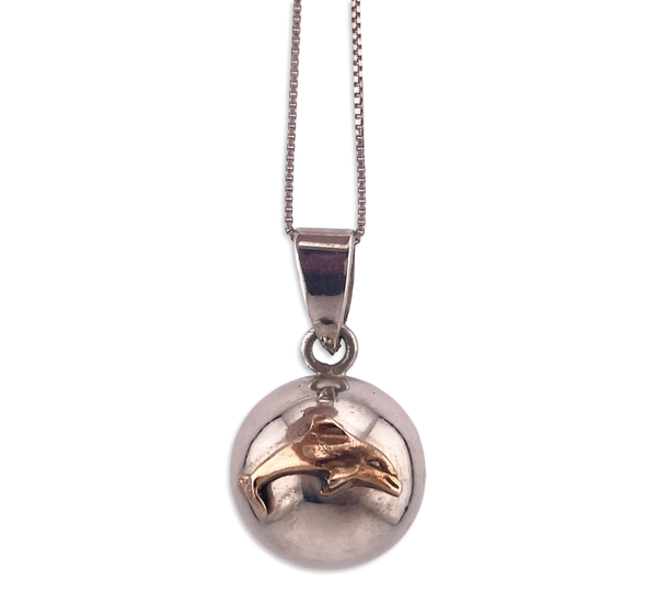 sterling silver 24" brass dolphin harmony ball necklace