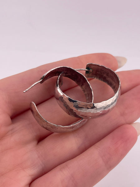 sterling silver hammered textured partial hoop post earrings