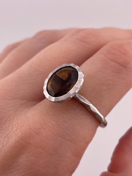 size 10 sterling silver faceted stone matte finish ring