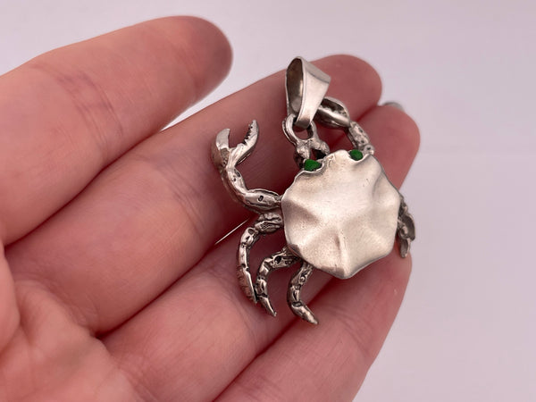 sterling silver green paint eye crab pendant ***Missing Leg***