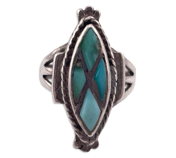 size 4.5 sterling silver turquoise inlay marquise ring
