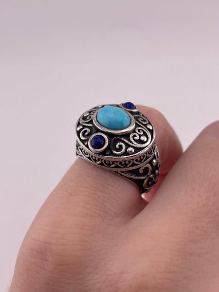 size 5 sterling silver stabilized turquoise lapis swirl ring