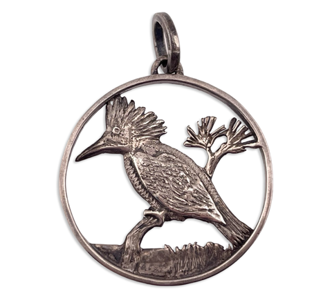 sterling silver artisan King Fisher bird pendant