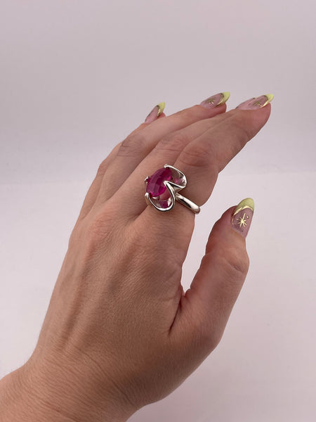 size 6.5 sterling silver Mexican faceted lab ruby ring