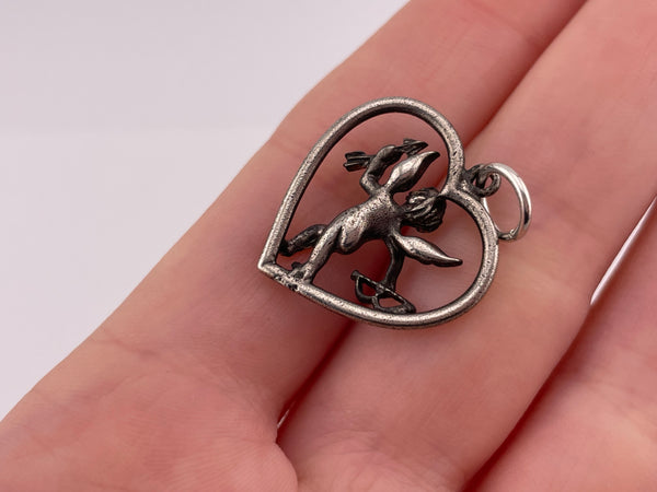 sterling silver cherub in heart pendant