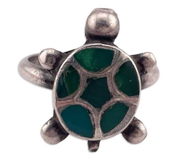 size 6.5 sterling silver turquoise turtle ring