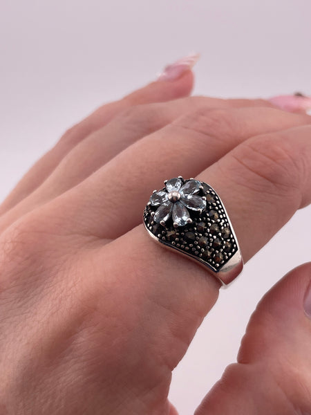 size 9 sterling silver faceted topaz marcasite ring