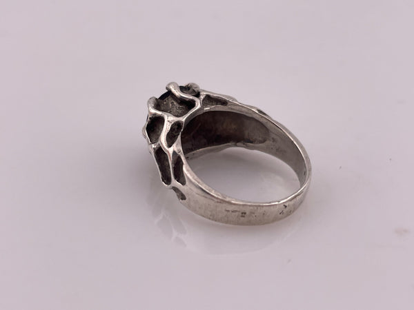 size 9 sterling silver brutalist faceted smoky glass ring ***Scratched Glass***