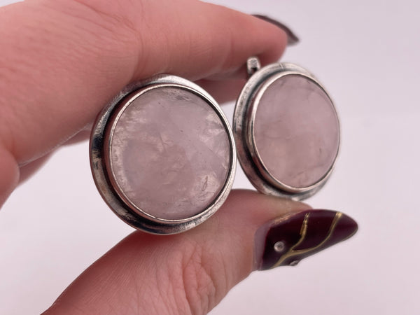 sterling silver rose quartz lever-back post earrings