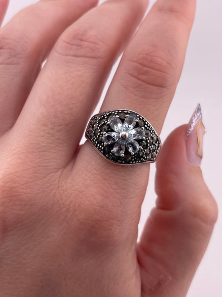 size 9 sterling silver faceted topaz marcasite ring