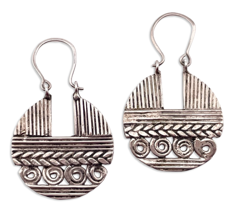 sterling silver lined spiral disc hook earrings