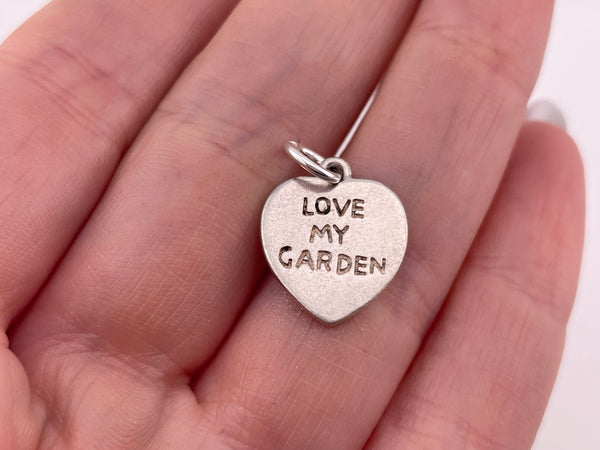 sterling silver small "Love My Garden" heart pendant ***engraved on backside***
