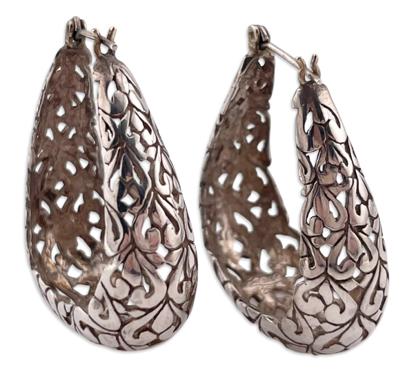 sterling silver cut-out design shaped hoop post earrings
