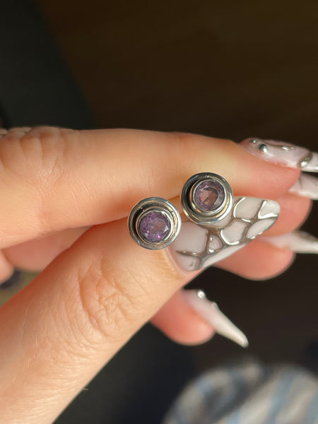 sterling silver faceted amethyst post stud earrings