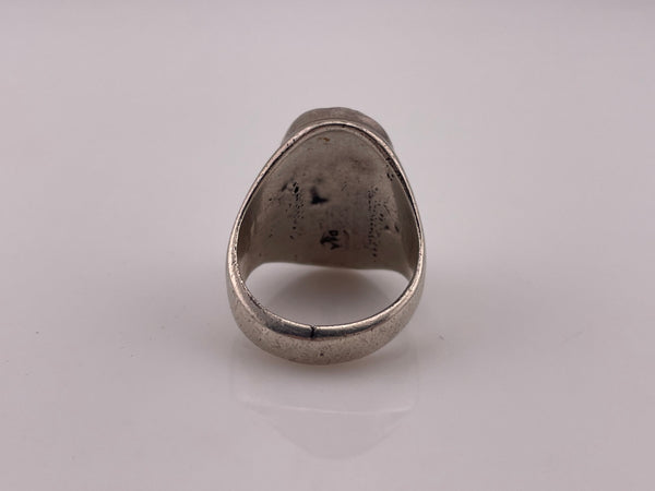 size 9.75 sterling silver Dickie and Amy Quandelacy Zuni hummingbird pattern inlay turquoise ring