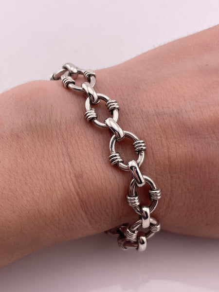 sterling silver 7 3/4" Mexican stoneless textured circle chain link bracelet