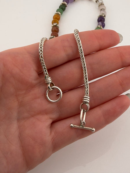 sterling silver colorful rainbow multi-gemstone & rhinestone necklace