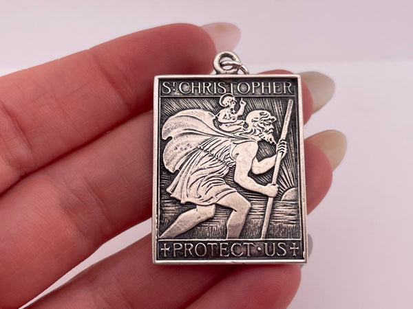 sterling silver St. Christopher Protect Us pendant
