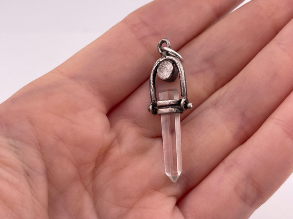 sterling silver chrysoprase & quartz crystal point pendant