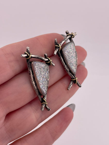 sterling silver & 18k gold druzy artisan post earrings