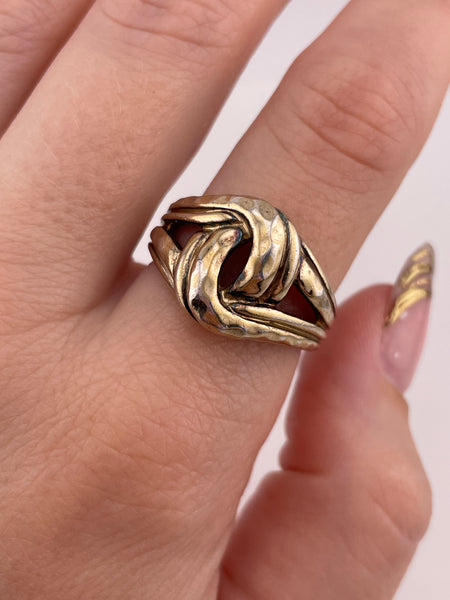 size 9 sterling silver gold washstoneless textured knot ring