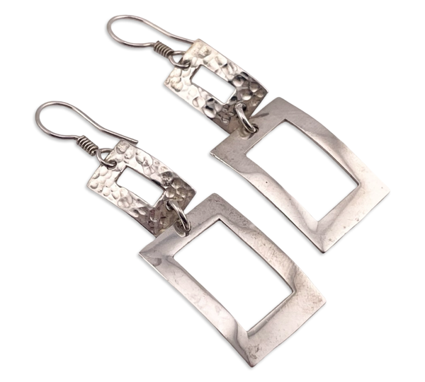 sterling silver stoneless hammered rectangle dangle earrings