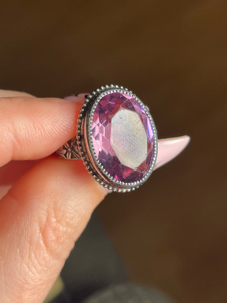 size 4 sterling silver faceted purple glass ring **AS IS**