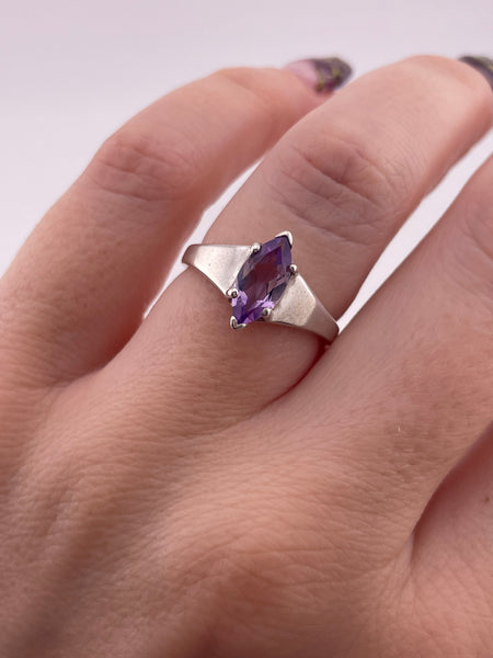 size 7.25 sterling silver Schubes faceted amethyst marquise ring