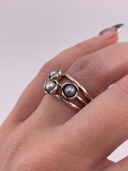 size 7 sterling silver Pandora faux pearl ring