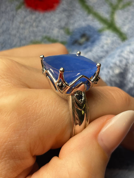 size 9 sterling silver blue gemstone spinel ring