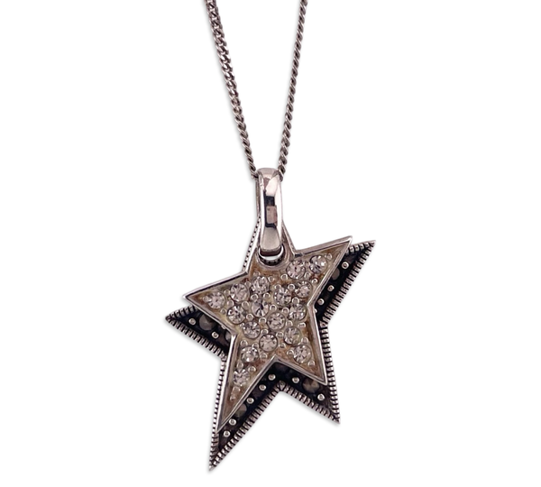 sterling silver 18" marcasite rhinestone stars necklace