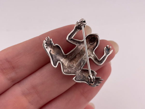 sterling silver frog marcasite brooch pin