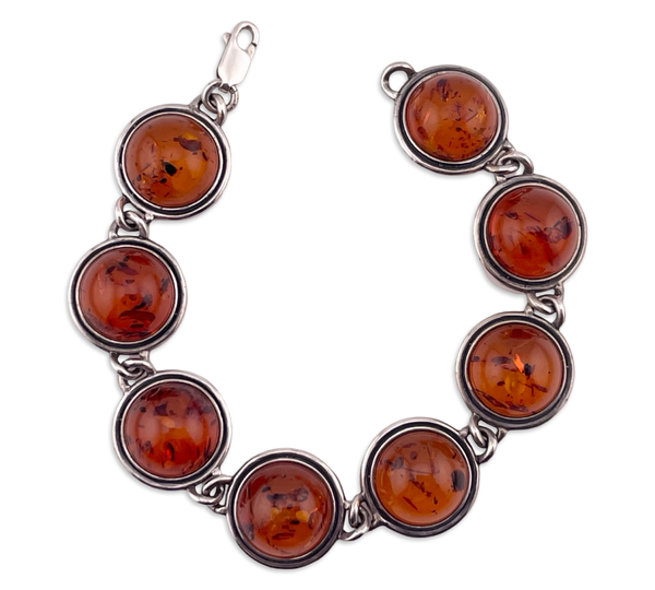 sterling silver 7-5/8" round amber link bracelet