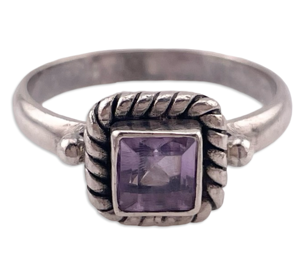size 7.75 sterling silver faceted square amethyst ring