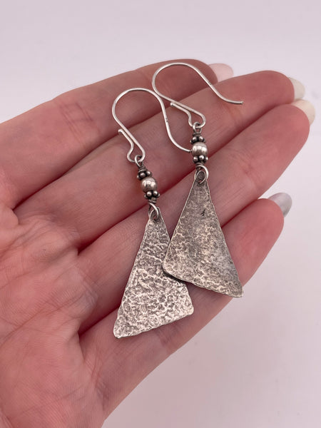 sterling silver hammered triangle hook dangle earrings